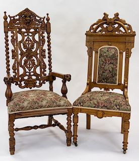 A PAIR OF SIMILAR NORTH EUROPEAN WOODEN FAUTEUILS, 19TH CENTURY