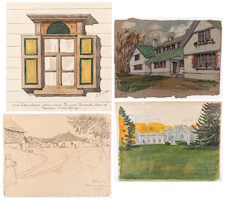 A GROUP OF FOUR ARCHITECTURAL DRAWINGS BY NIKOLAI LANCERAY (RUSSIAN 1879-1942)
