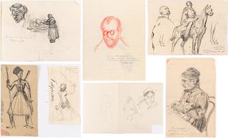 A GROUP OF 7 PORTRAIT DRAWINGS BY LANCERAY, BENOIS, SEREBRYAKOVA AND CHALIAPIN