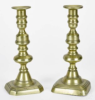 Pair of English brass candlesticks, 19th c., 10'' h.