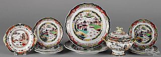 Chinoiserie decorated ironstone, to include a covered compote, 6 1/4'' h., two dinner plates