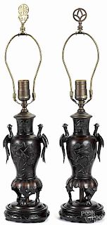 Pair of Japanese bronze table lamps, mid 20th c., bronze - 9 1/2'' h.