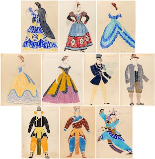 A GROUP OF TEN COSTUME DESIGNS BY MIKHAIL BOBICHOV (RUSSIAN 1885-1964)