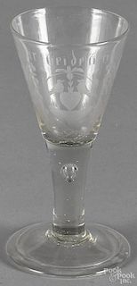 German etched glass wine, 19th c., with love bird decoration, 6 1/2'' h.