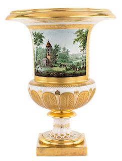 A RUSSIAN PORCELAIN URN WITH VIEW OF PAVLOVSK, PROBABLY IMPERIAL PORCELAIN FACTORY, ST. PETERSBURG, PERIOD OF NICHOLAS I, 1825-1855