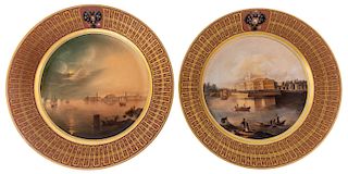 A PAIR OF IMPERIAL PORCELAIN PLATES, IMPERIAL PORCELAIN FACTORY, ST. PETERSBURG, PERIOD OF NICHOLAS II, 1909, THE OTHER 1913
