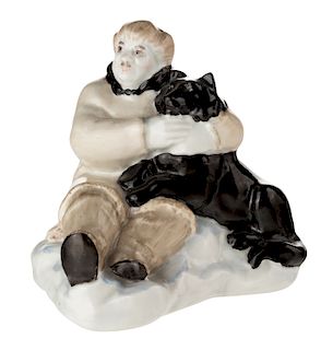 A RUSSIAN PORCELAIN FIGURE OF 'IVAN PAPANIN WITH HIS LAIKA JOLLY ON AN ICE FLOE' AFTER NATALYA DANKO (RUSSIAN 1892-1942), LENINGRAD PORCELAIN FACTORY,