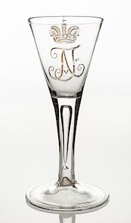 A WINE GLASS FOR ANNA IOANNOVNA, IMPERIAL GLASS FACTORY, ST. PETERSBURG, 1730-1740