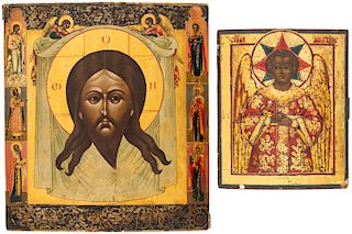 A PAIR OF RUSSIAN ICONS OF BLAGOE MOLCHANIE AND THE MANDYLION (SPAS NERUKOTVORNY), 18TH AND 19TH CENTURIES, RESPECTIVELY