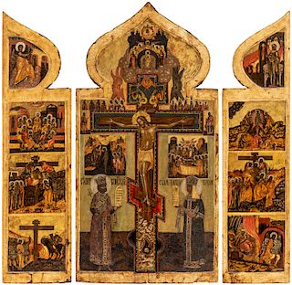 A RUSSIAN ICON OF STATIONS OF THE CROSS, CIRCA 1800