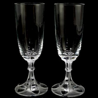 (2 Pc) Lalique Crystal Champagne Flutes