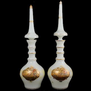 Pair Of Bohemian Glass and Enamel Decanters