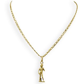 18k Gold Chain Link Necklace with Pendant