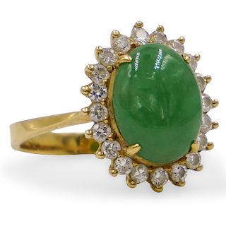 18k Gold, Jade and Diamond Ring