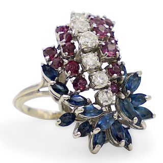 14k Gold, Diamond, Ruby and Sapphire Ring