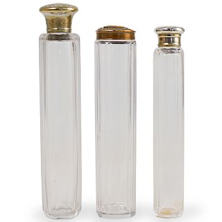 (3 Pc) English Sterling and Glass Vanity Bottles