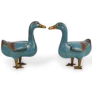 Pair Of Chinese Cloisonne Duck Censors