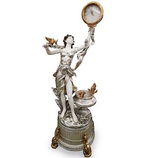 Large Neoclassical Patinated Composite Figural Clock