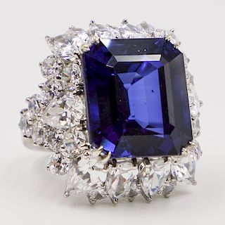 14k Synthetic Sapphire and Diamond Ring