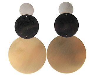 Heidi Abrahamson Sterling Silver Geometric Post Modernist Memphis Style Brass Earrings