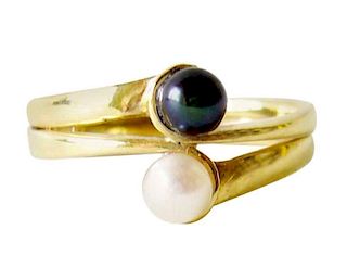Jack Nutting Gold White Black Pearl Modernist Engagement Wedding Ring