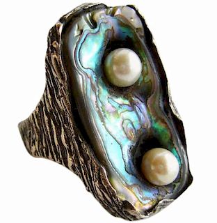 Ursula Hammil Abalone Shell Pearl American Modernist Studio Ring