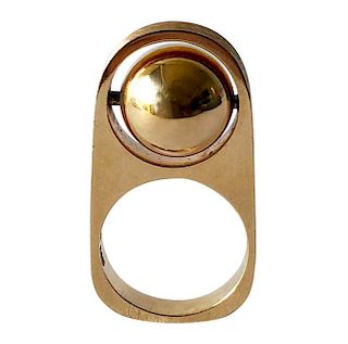 1970s Hans Hansen 14 Karat Gold Danish Modernist Rotating Kinetic Ball Ring