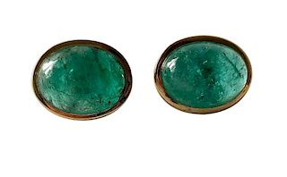 1950s Gold Oval Emerald Cabochon Pierced Earrings