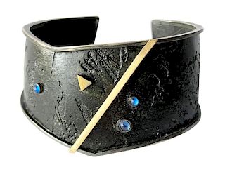 Enid Kaplan Gold Sterling Silver Sapphire Cuff Bracelet
