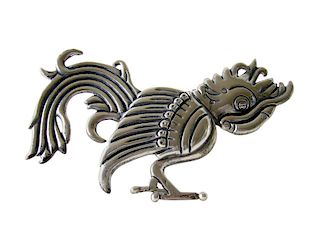 Hector Aguilar Sterling Silver Mexican Modernist Parrot Brooch