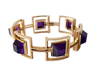 Bent Knudsen Bent K Gold Amethyst Danish Modernist Link Bracelet