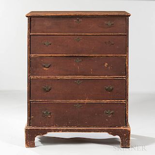 Early Red-painted Blanket Chest over Two Drawers