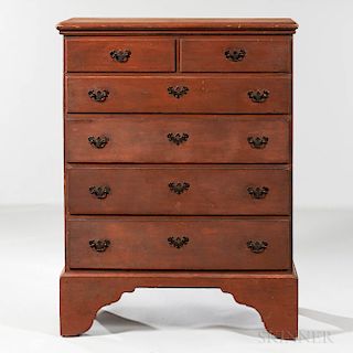 Red-painted Blanket Chest over Three Drawers