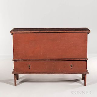 Red-painted Blanket Chest over Drawer