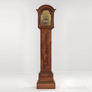 Rare Tiger Maple Tall Case Clock with Elaborately Engraved Brass Dial