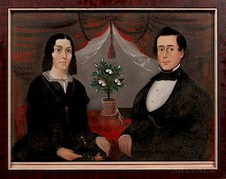 Attributed to Sturtevant J. Hamblen (Maine/Massachusetts, act. 1837-1856)  Double Portrait of a Husband and Wife