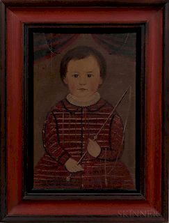 Attributed to William Matthew Prior (Massachusetts/Maine, 1806-1873)  Portrait of a Boy in a Red Dress Holding a Riding Crop