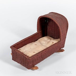 Red-painted Woven Splint Doll's Cradle