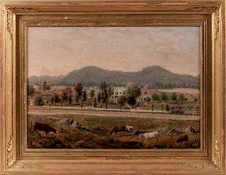 American School, Late 19th Century  Country Landscape with Greek Revival House