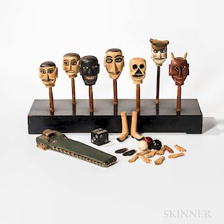 Eight Carved and Painted Puppets and Related Materials