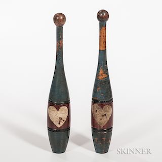 Pair of Polychrome Painted Juggling Clubs