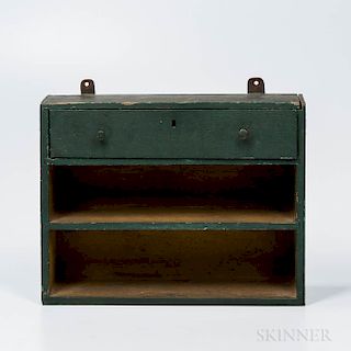 Green- and Yellow-painted Hanging Shelf with Drawer