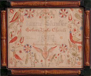 Lancaster County Watercolor Birth Fraktur for Isaac Stauffer