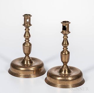 Pair of Tall Brass Bun-base Candlesticks