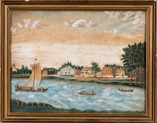 American School, Mid-19th Century  Shore Scene with Large Houses