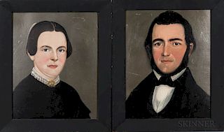 Prior-Hamblen School, Mid-19th Century  Pair of Portraits of a Man and Woman