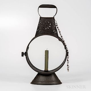 Pierced Tin and Glass Hand Lantern