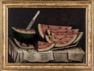 After Daniel McDowell (Mt. Vernon, Ohio, 1809-1885)  Watermelon Wedges on a White Cloth