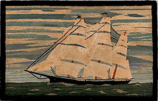 Hooked Rug of a Sailing Ship