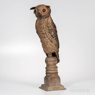 Painted Tin Owl on Stand